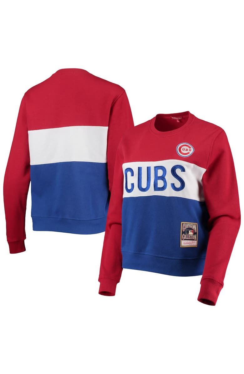 Mitchell & Ness Women's Mitchell & Ness Royal Chicago Cubs Color Block 2.0 Pullover Sweatshirt, Main, color, Navy