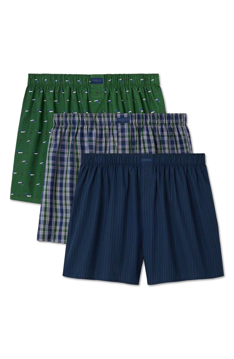 Tommy John Assorted 3-Pack Woven Cotton Boxers, Main, color, Sitting Duck/Cab Plaid/ Blue