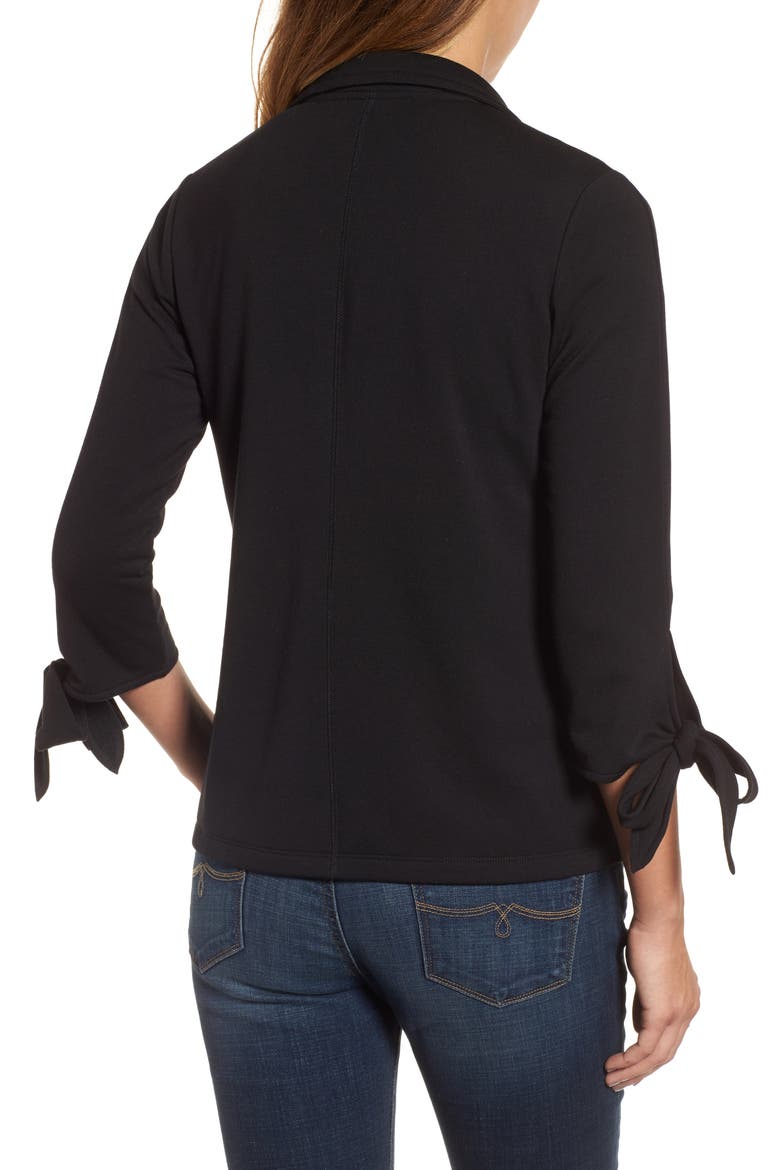 Tie Sleeve Stretch Knit Blazer, Alternate, color, BLACK