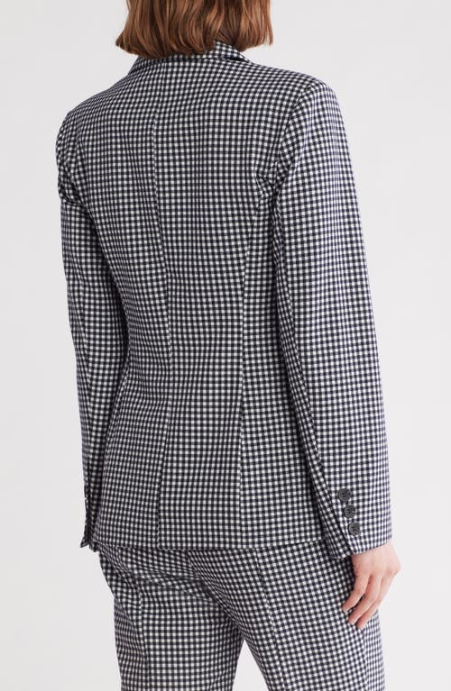 Shop Avec Les Filles Double Breasted Blazer Jacket In Navy White Gingham
