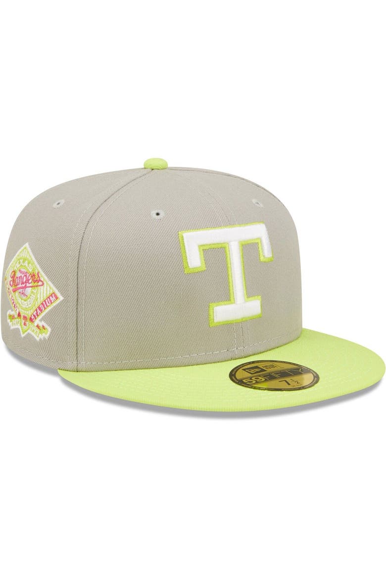 Men's New Era Gray/Green Texas Rangers commemorative Arlington Stadium Cyber 59FIFTY Fitted Hat, Alternate, color, Gray