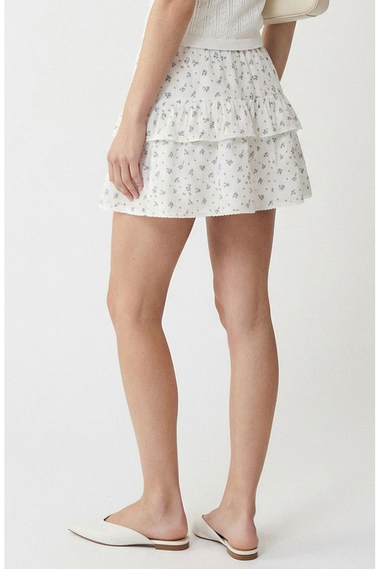 Trine Floral Tiered Organic Cotton Miniskirt, Alternate, color, SNOW WHITE AOPMARGUERITE BLUE