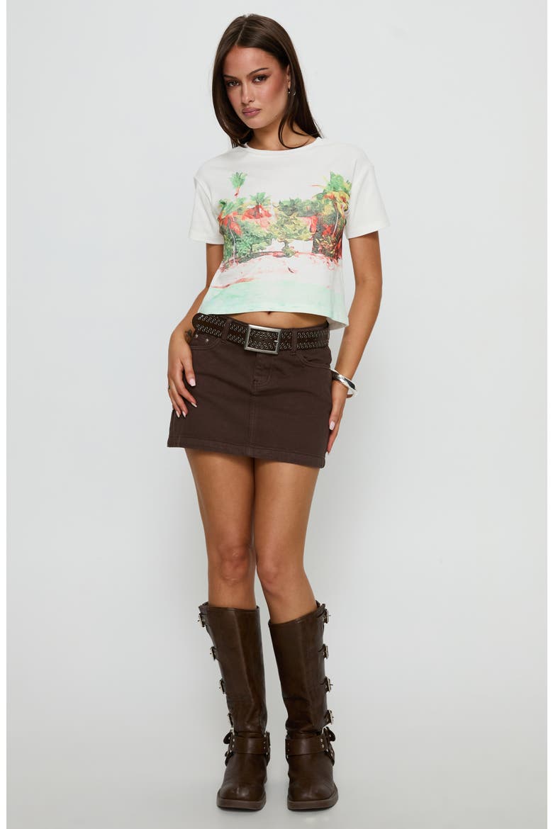 Nickei Mid Rise Denim Miniskirt, Alternate, color, CHOCOLATE