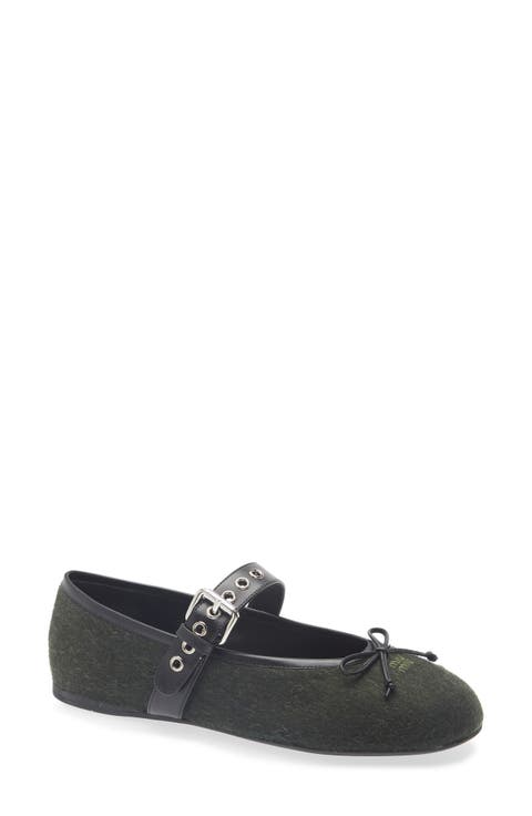 Virgin Wool Flannel Mary Jane Ballet Flat