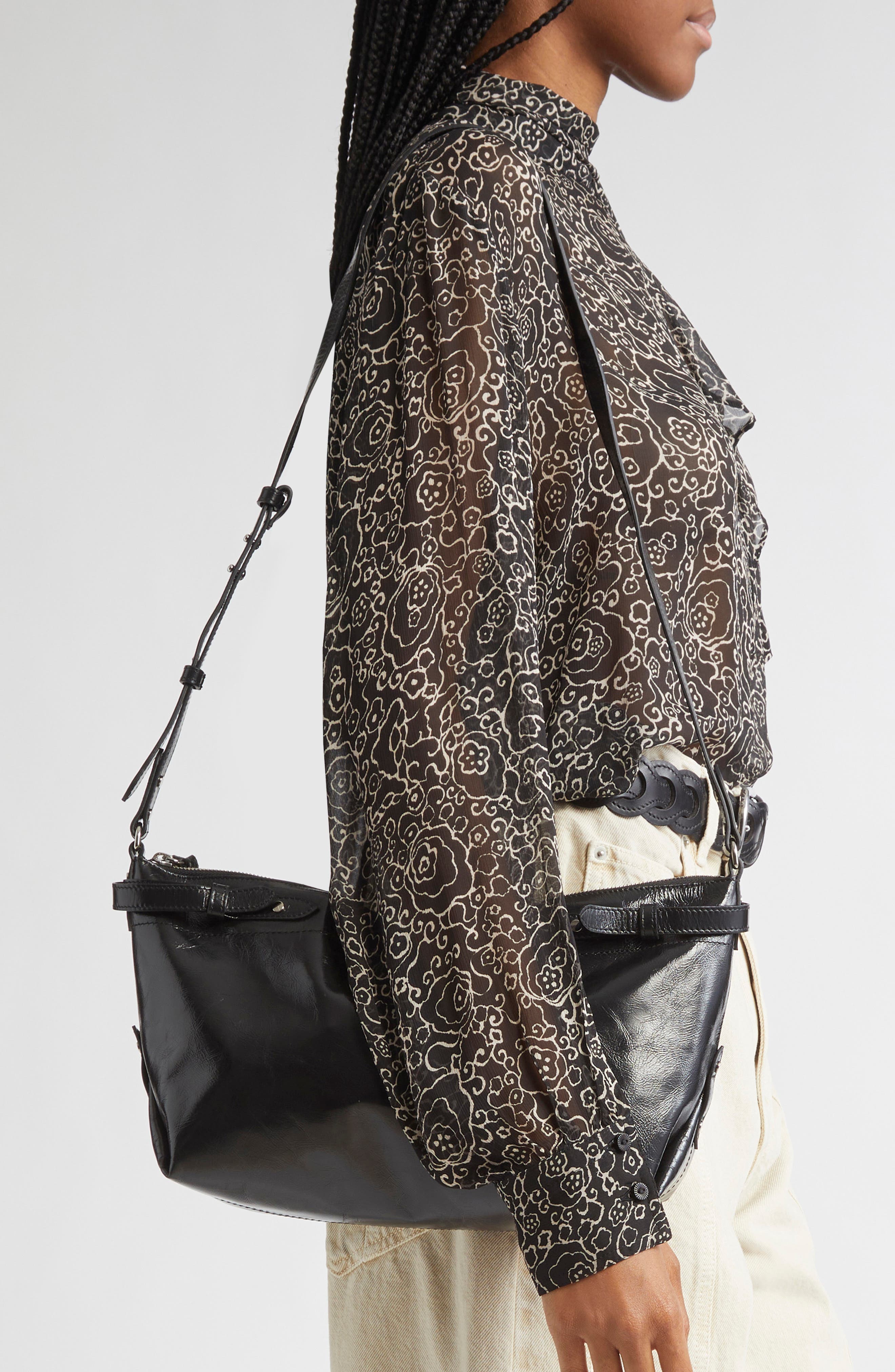 Isabel Marant Winna Leather Crossbody Bag, Alternate, color, Black