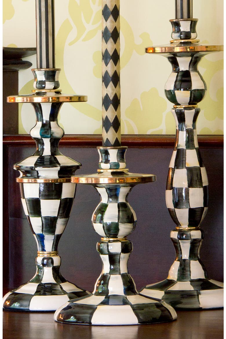 Courtly Check Medium Enameled Steel Candleholder, Alternate, color, BLACK/ WHITE