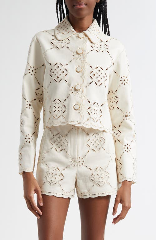 Shop Veronica Beard Adelaide Stretch Cotton Eyelet Jacket In Ecru