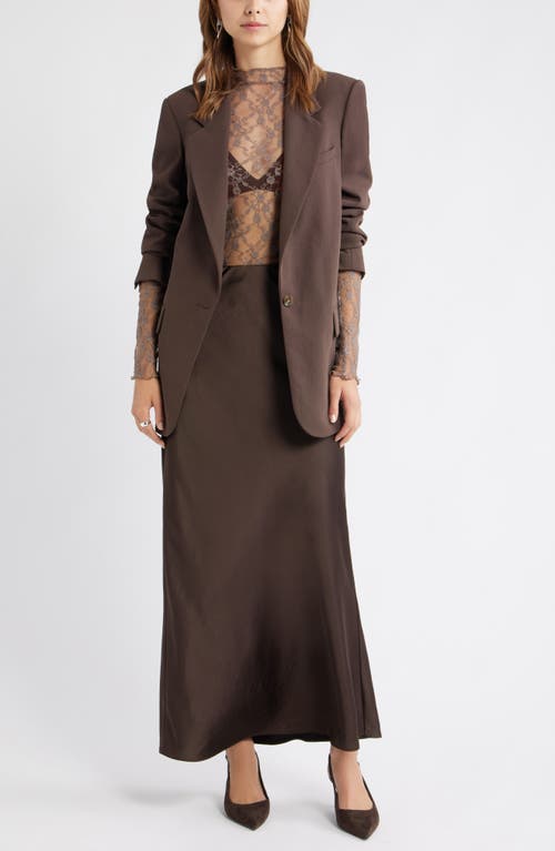 Open Edit Satin Midi Skirt In Brown