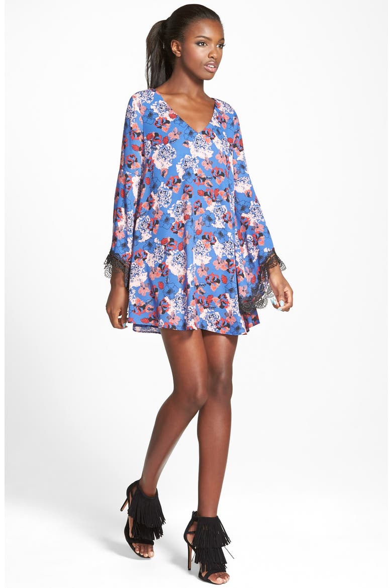 ASTR Lace Trim Shift Dress, Main, color, BLUE MULTI
