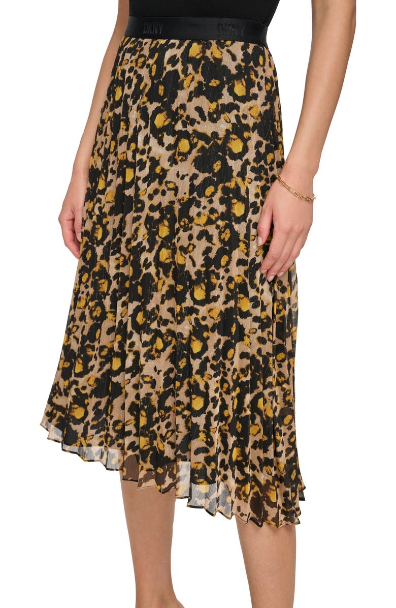 DKNY Leopard Print Metallic Pull-On Skirt, Alternate, color, 