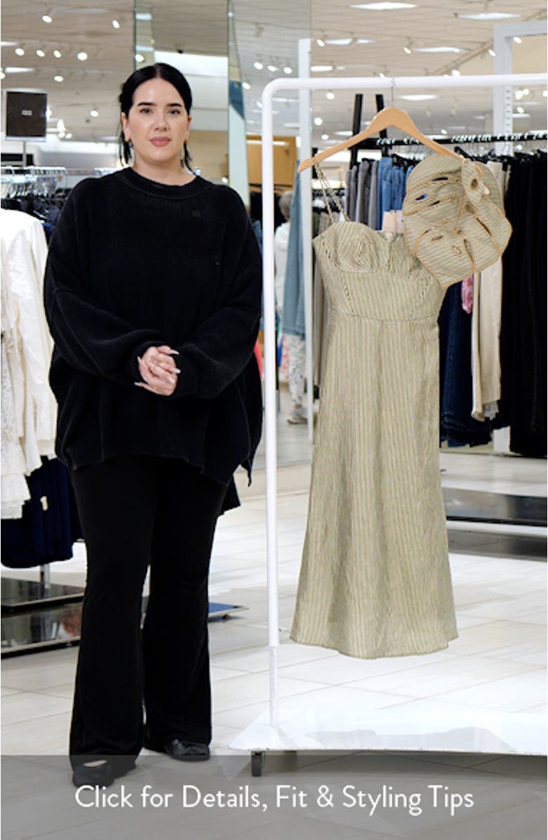 Stripe Monstera Leaf Sleeveless Linen Midi Dress, sales video thumbnail