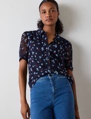 Whistles Viscose Short Sleeve Pintuck Blouse