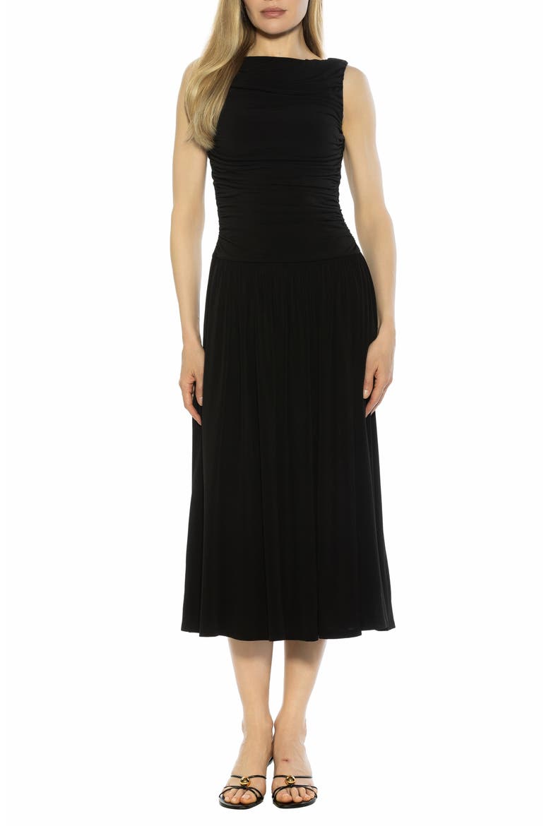 Lumi Portrait Midi Dress, Main, color, BLACK