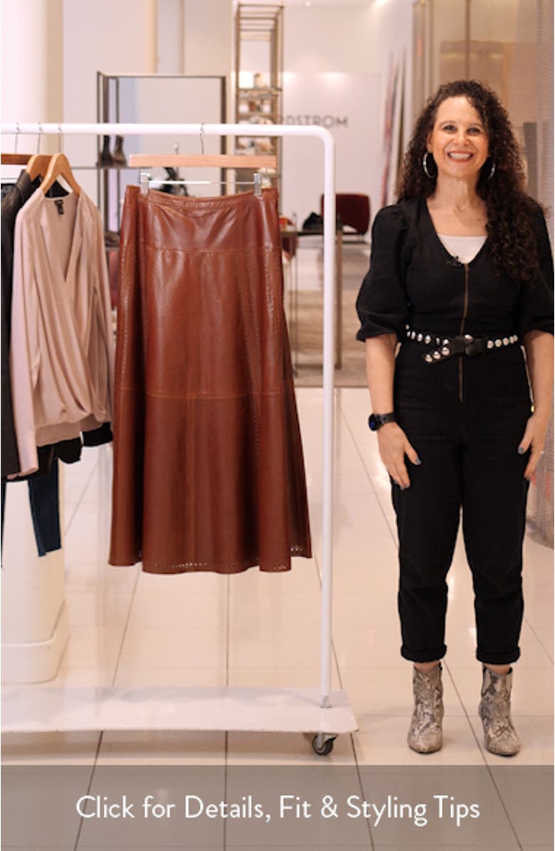 Aninda Eyelet Trim Leather A-Line Skirt, sales video thumbnail
