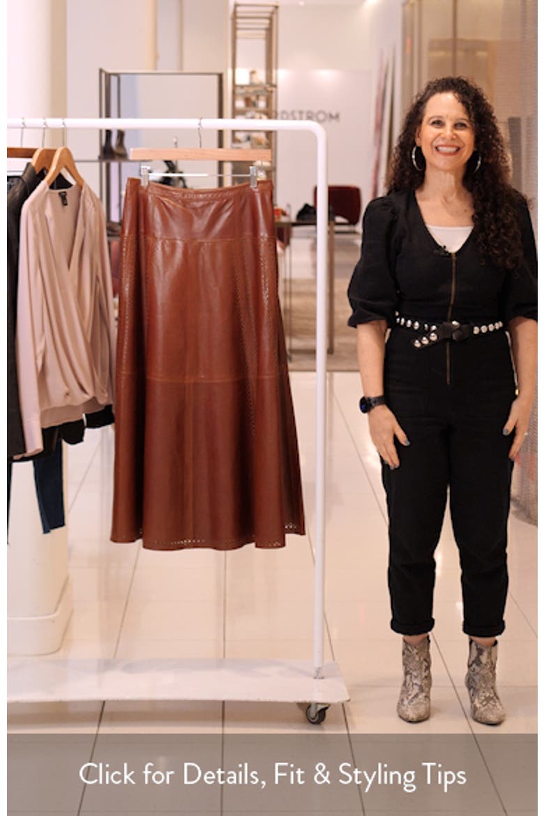 Aninda Eyelet Trim Leather A-Line Skirt video