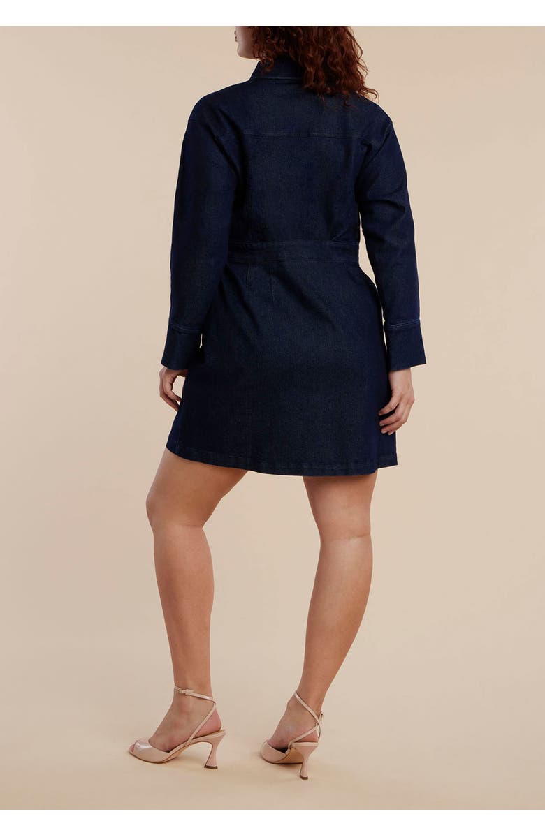 ELOQUII Denim Mini Dress With Rhinestone Bows, Alternate, color, Dark Wash