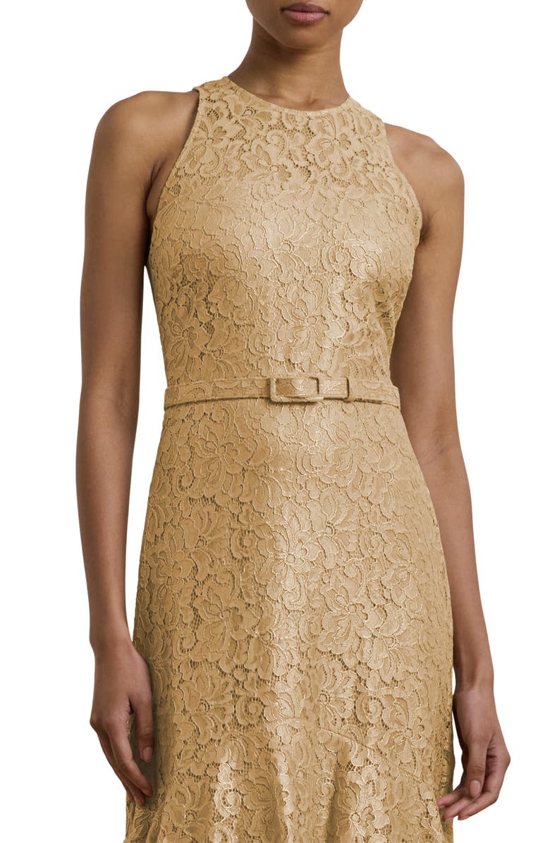 Lauren Ralph Lauren Metallic Belted Tiered Lace Gown, Alternate, color, 