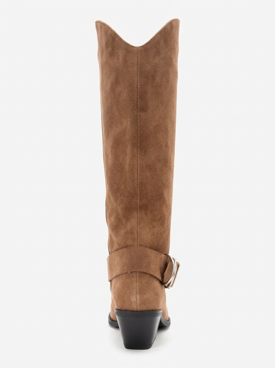Forever & Always Shoes Helios Leather Block Heel Knee High Western Boot ...