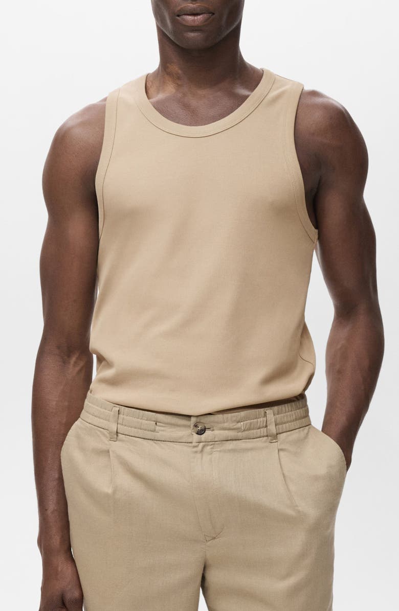 MANGO Slim Fit Stretch Cotton Rib Tank, Main, color, Grey - Beige