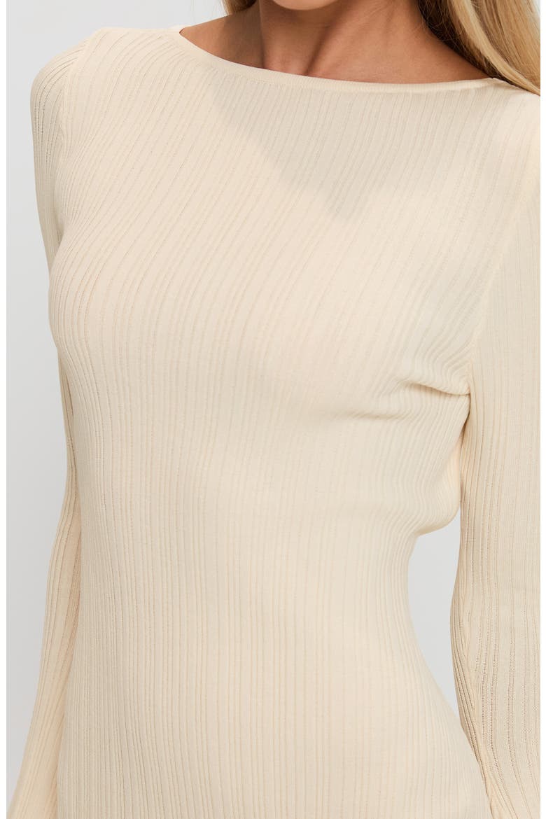 Mayok Open Back Long Sleeve Rib Minidress, Alternate, color, CREAM