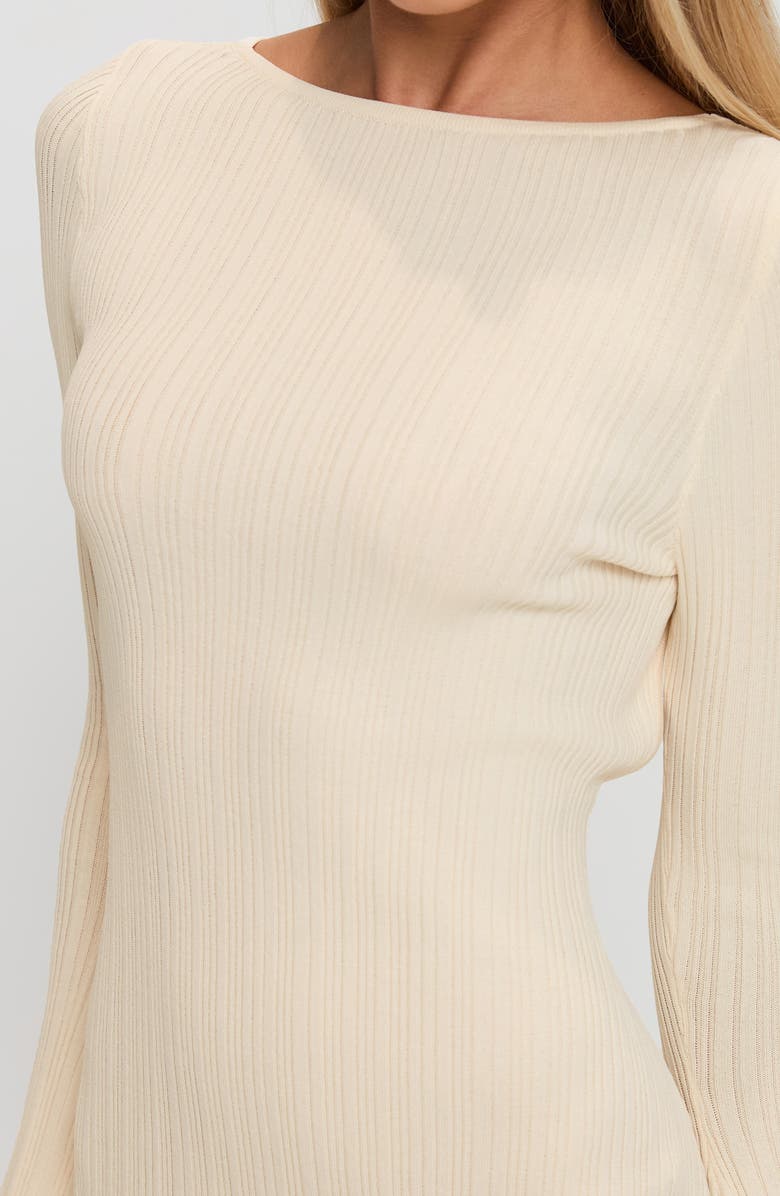 Princess Polly Mayok Open Back Long Sleeve Rib Minidress, Alternate, color, Cream