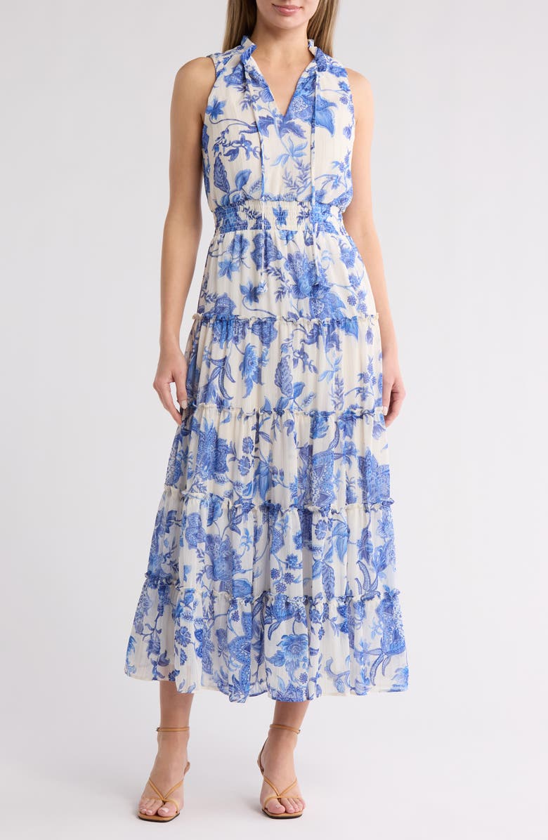 Halogen<sup>®</sup> Split Neck Tiered Maxi Dress, Main, color, 