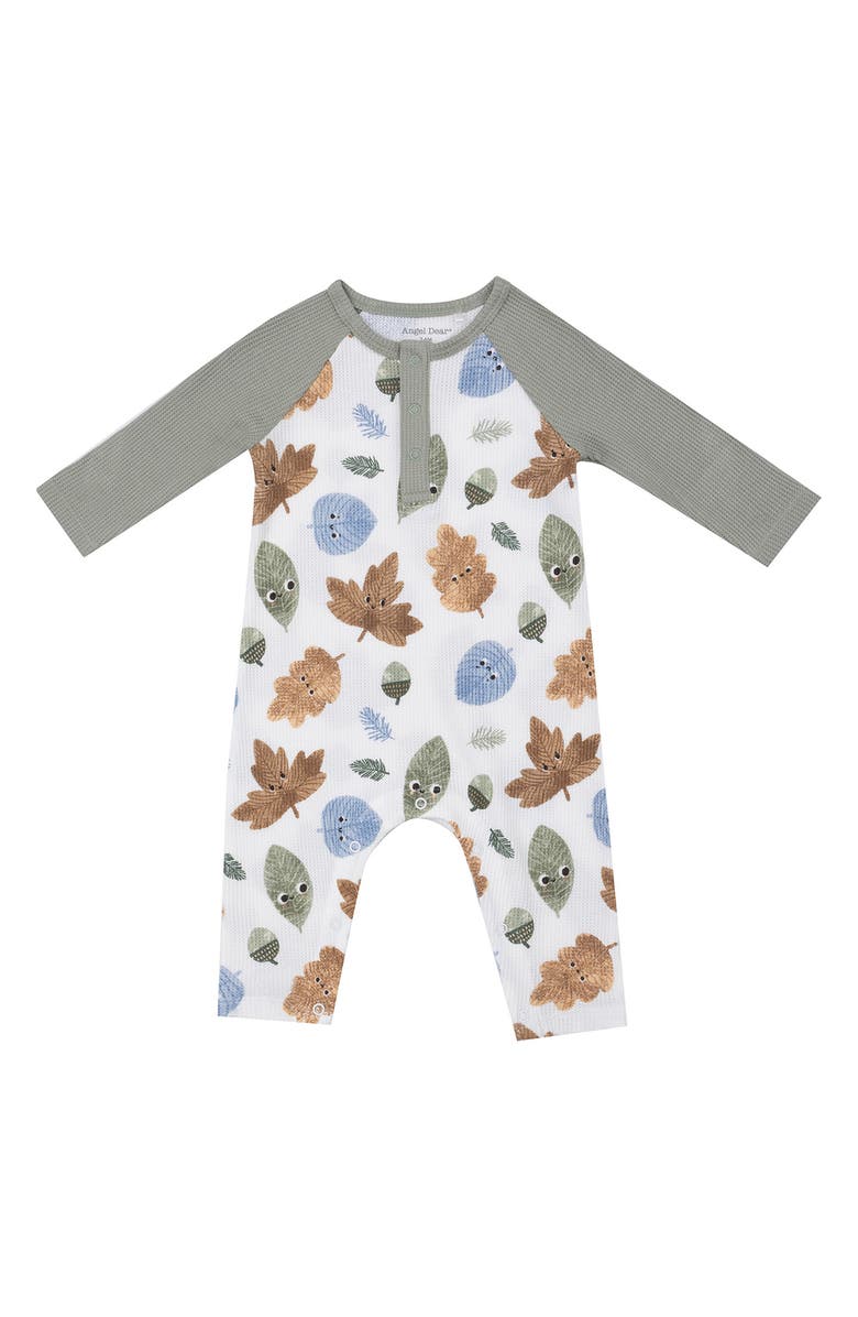 Angel Dear Cuddly Leaves Henley Romper, Main, color, Green