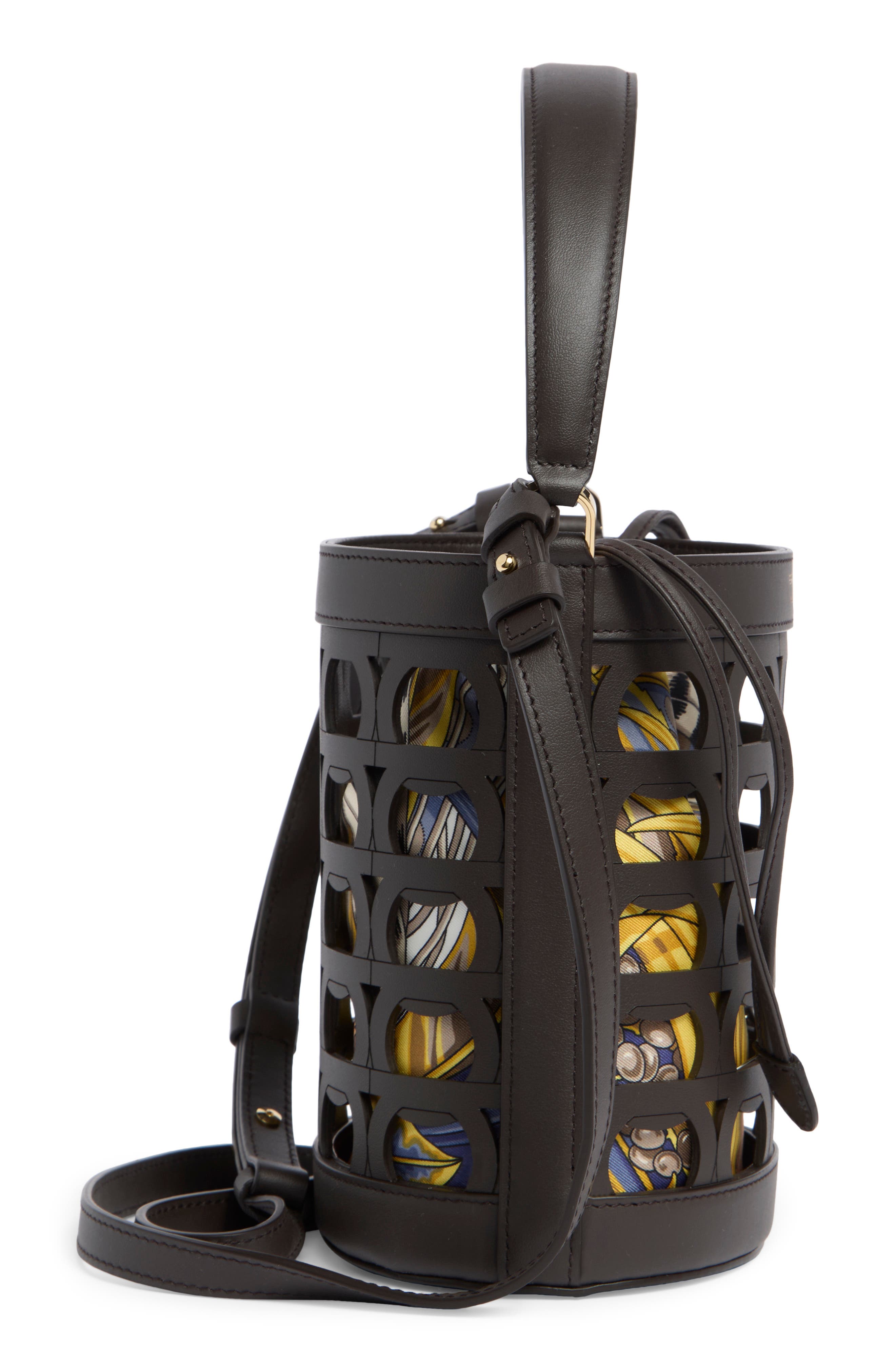 FERRAGAMO Gancio Leather Bucket Bag, Alternate, color, Testa Di Moro