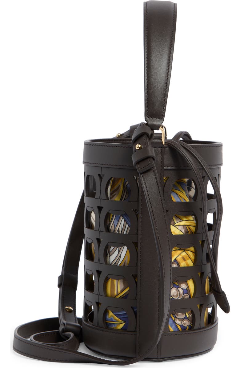 FERRAGAMO Gancio Leather Bucket Bag, Alternate, color, Testa Di Moro