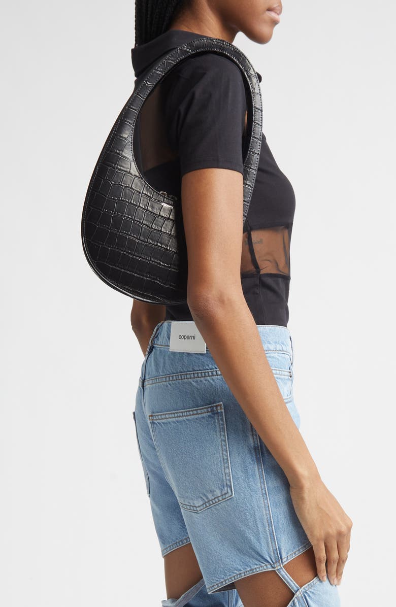 Coperni Swipe Croc Embossed Leather Handbag, Alternate, color, Black