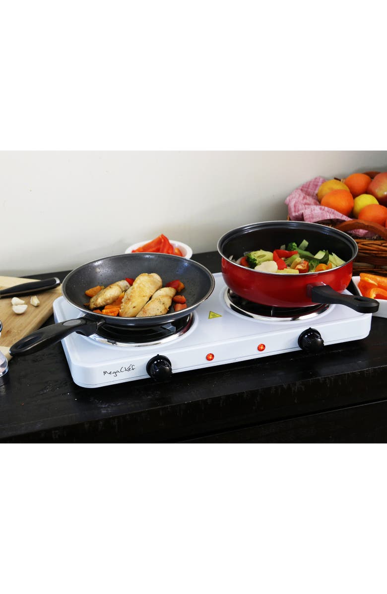 Megachef Electric Easily Portable Ultra Lightweight Dual Coil Burner Cooktop Buffet Range in White, Alternate, color, White