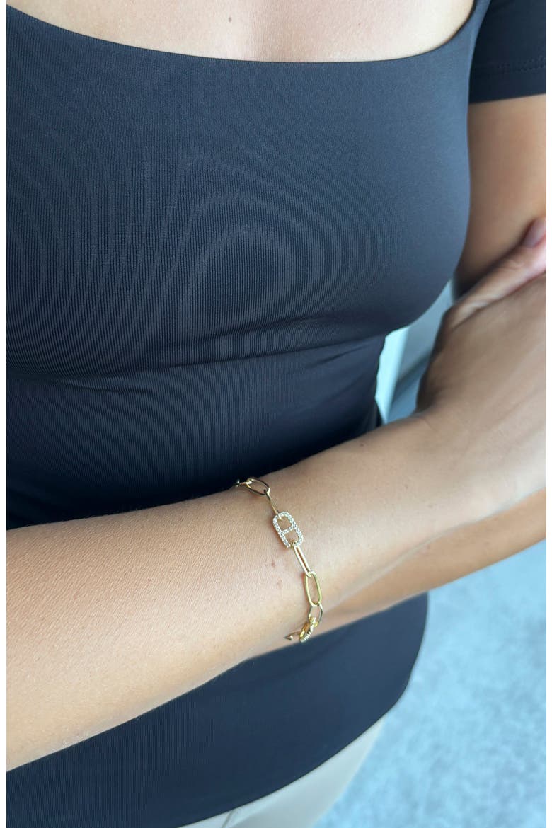 Cubic Zirconia Anchor Link Paperclip Chain Bracelet, Alternate, color, GOLD