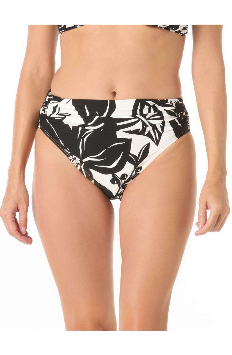 Carmen Marc Valvo Ruched Bikini Swim Bottom, Main, color, Black/White