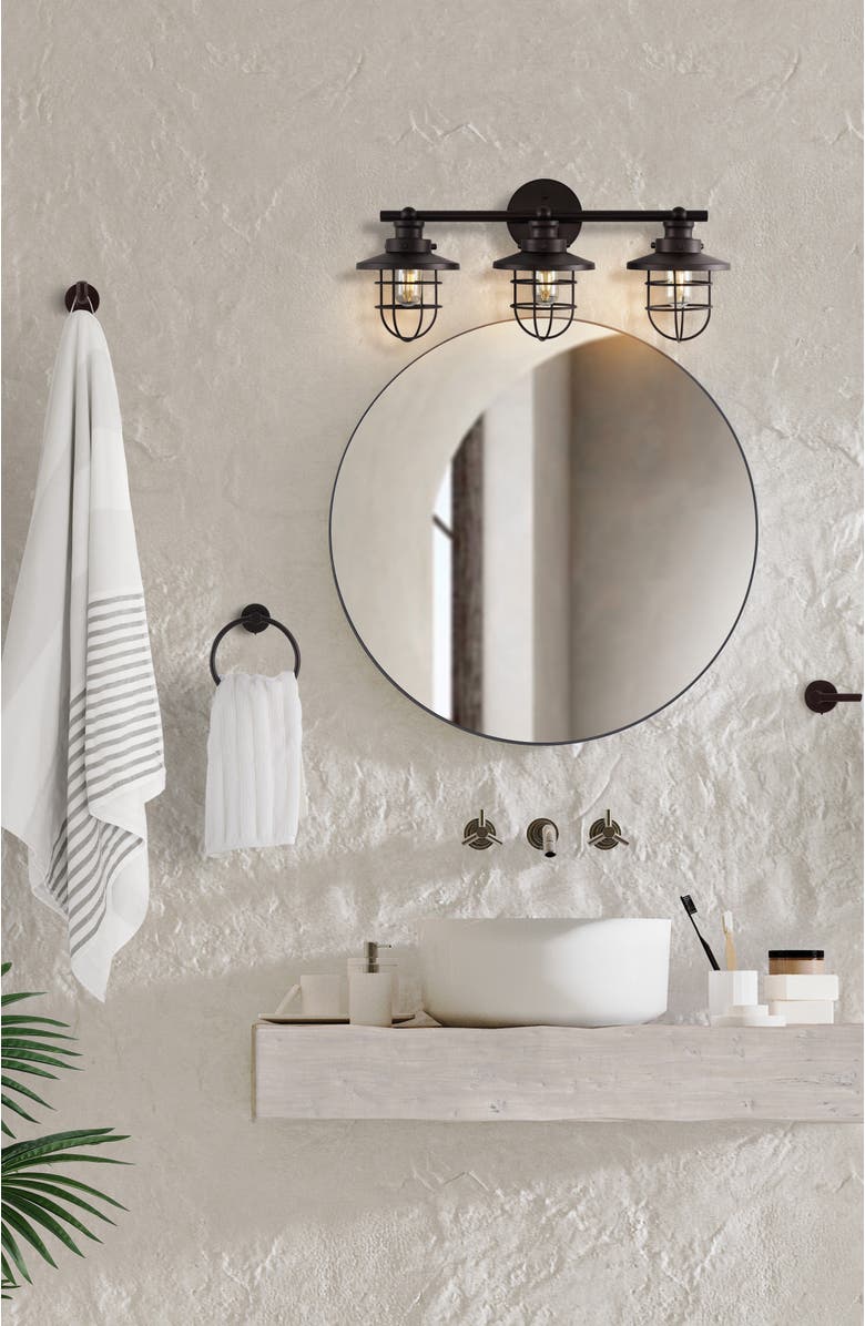 JONATHAN Y Ellis 24" 3-Light Industrial Farmhouse Vanity Light with Bathroom Hardware Accessory Set, Alternate, color, 