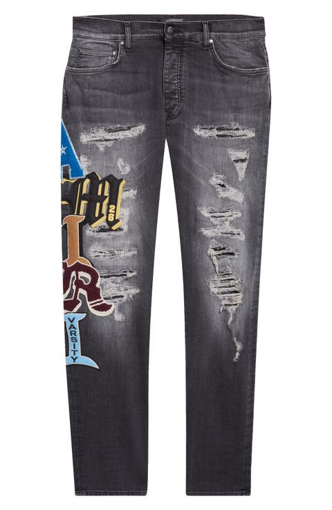 Varsity Patch Rip & Repair Skinny Jeans