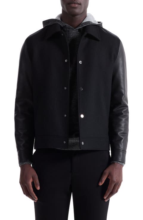 Leather Sleeve Tweed Jacket