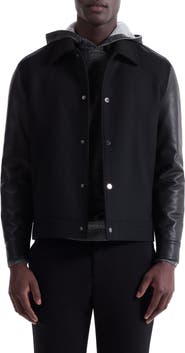 Bugatchi Leather Sleeve Tweed Jacket