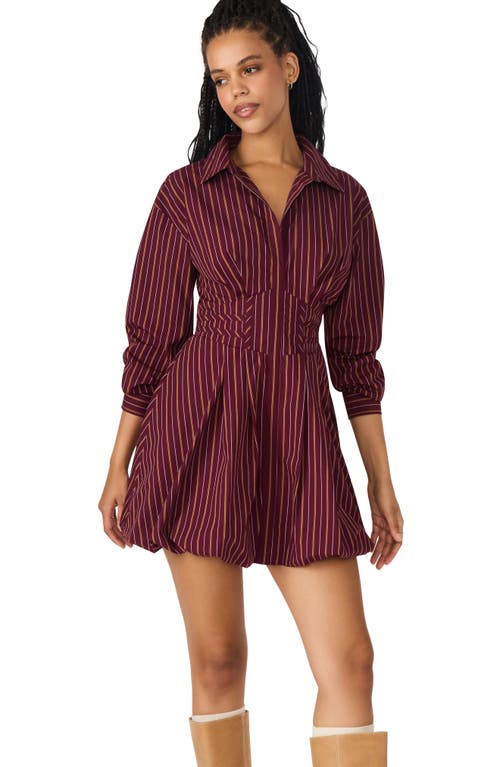 Steve Madden Arielle Long Sleeve Bubble Hem Cotton Mini Shirtdress In Burgundy