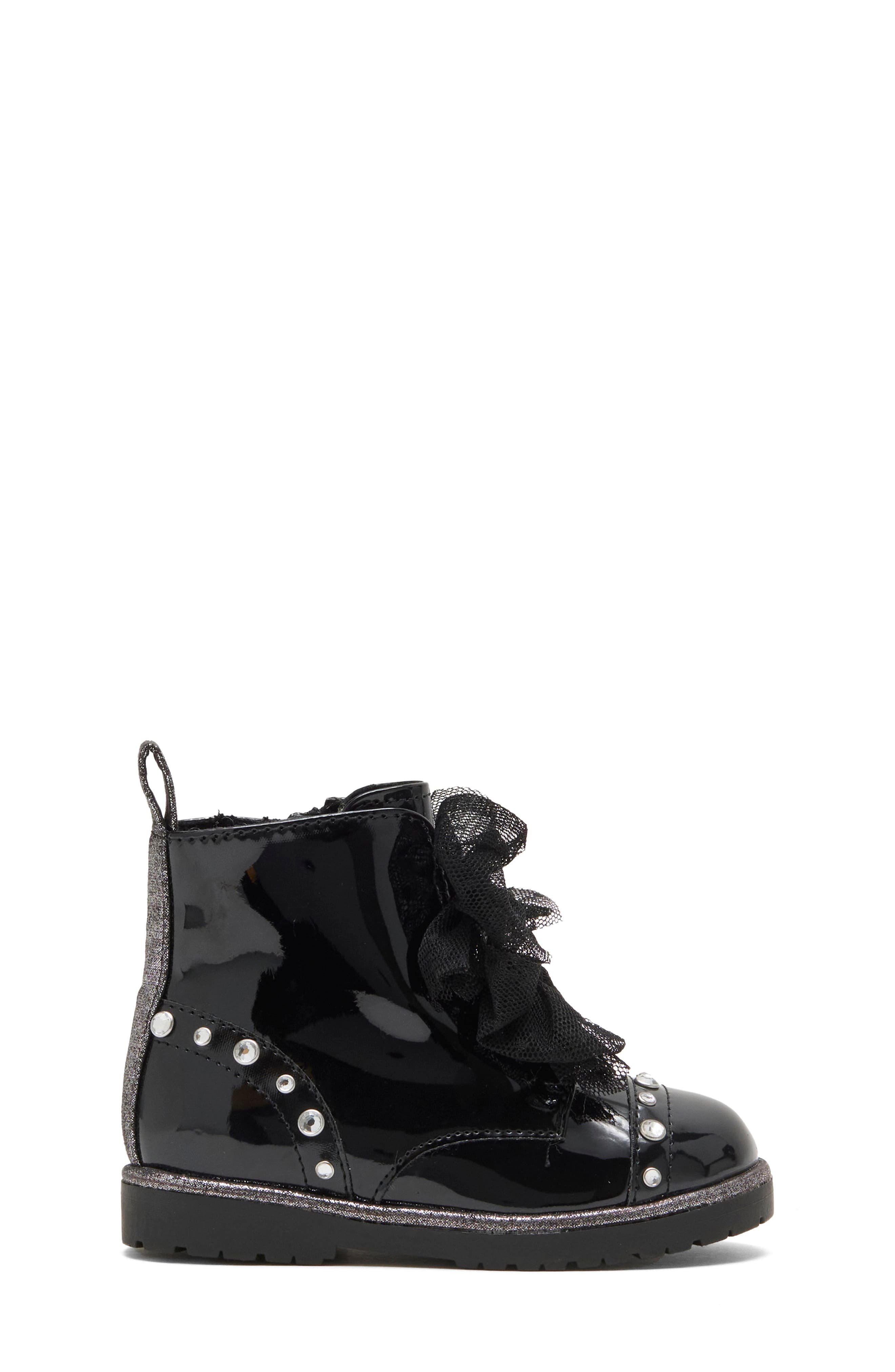 Kids' Anastasia Bow Faux Leather Boot, Alternate, color, BLACK