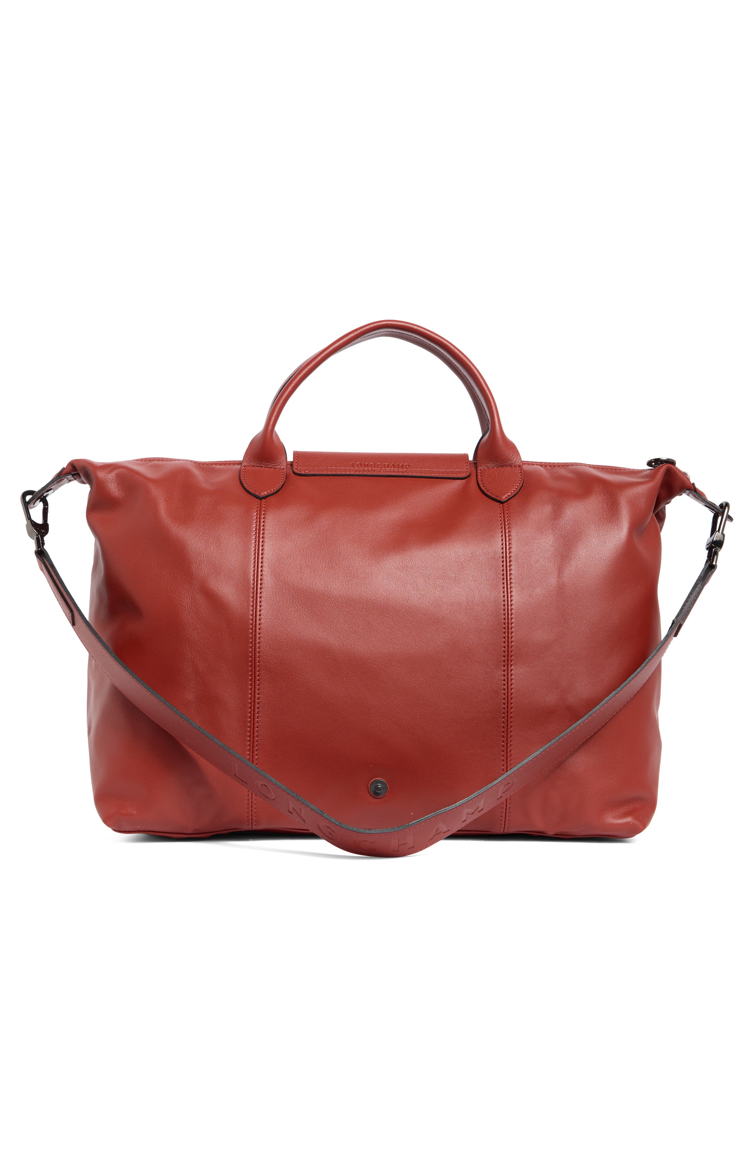 Longchamp Le Pliage Leather Tote Bag, Alternate, color, Sienna
