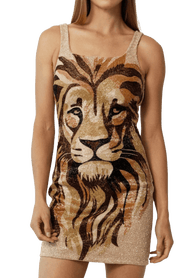 Self-Adore Lion Hand Beaded Embellished Mini Dress