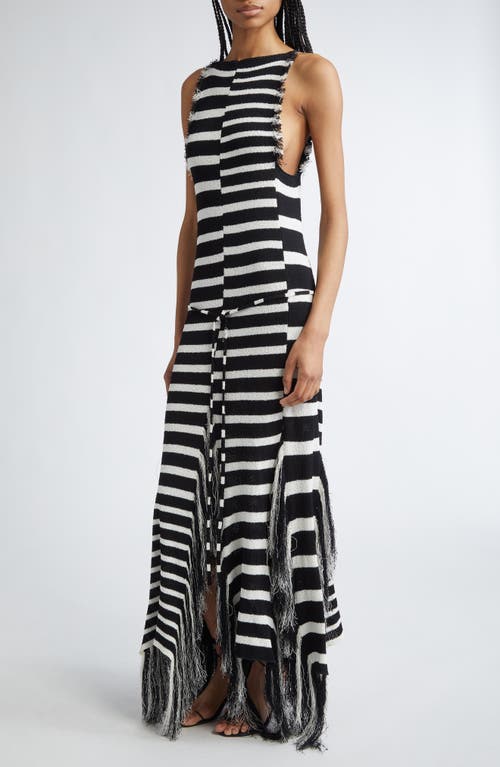 Shop Proenza Schouler Yves Stripe Fringe Maxi Dress In Black/white