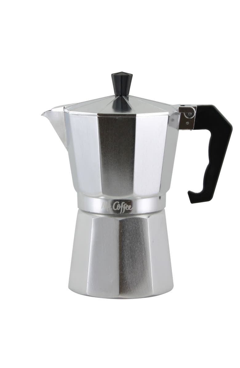 MR COFFEE Brixia 6-Cup Aluminum Stovetop Espresso Maker, Main, color, Metallic Silver