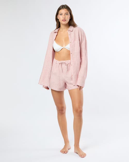 Onia Air Linen Drawstring Shorts In Dark Red/white