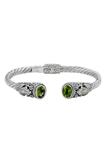 Samuel B. Semiprecious Stone Textured Frog Bangle Bracelet In Peridot