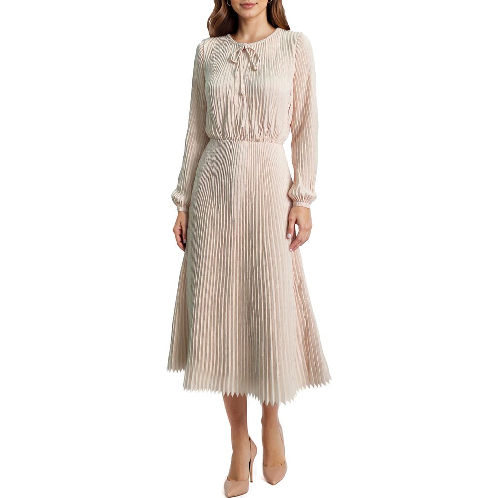 Mila Mae Long Sleeve Pleated Maxi Dress In Gray