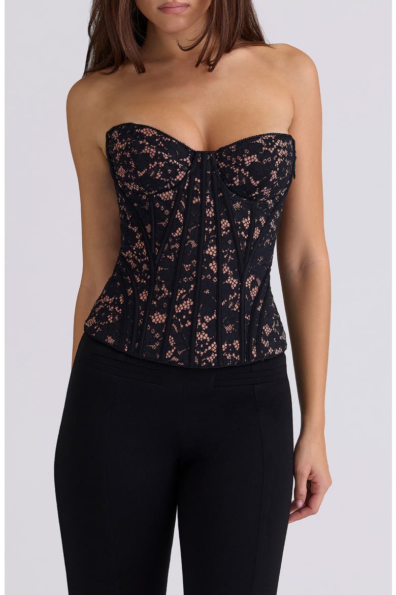 Solaine Lace Corset Top, Main, color, BLACK