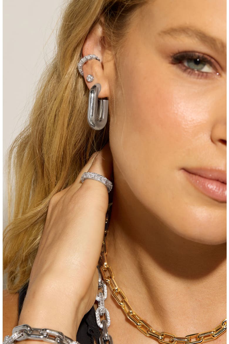 Frankie Link Huggie Hoop Earrings, Alternate, color, SILVER