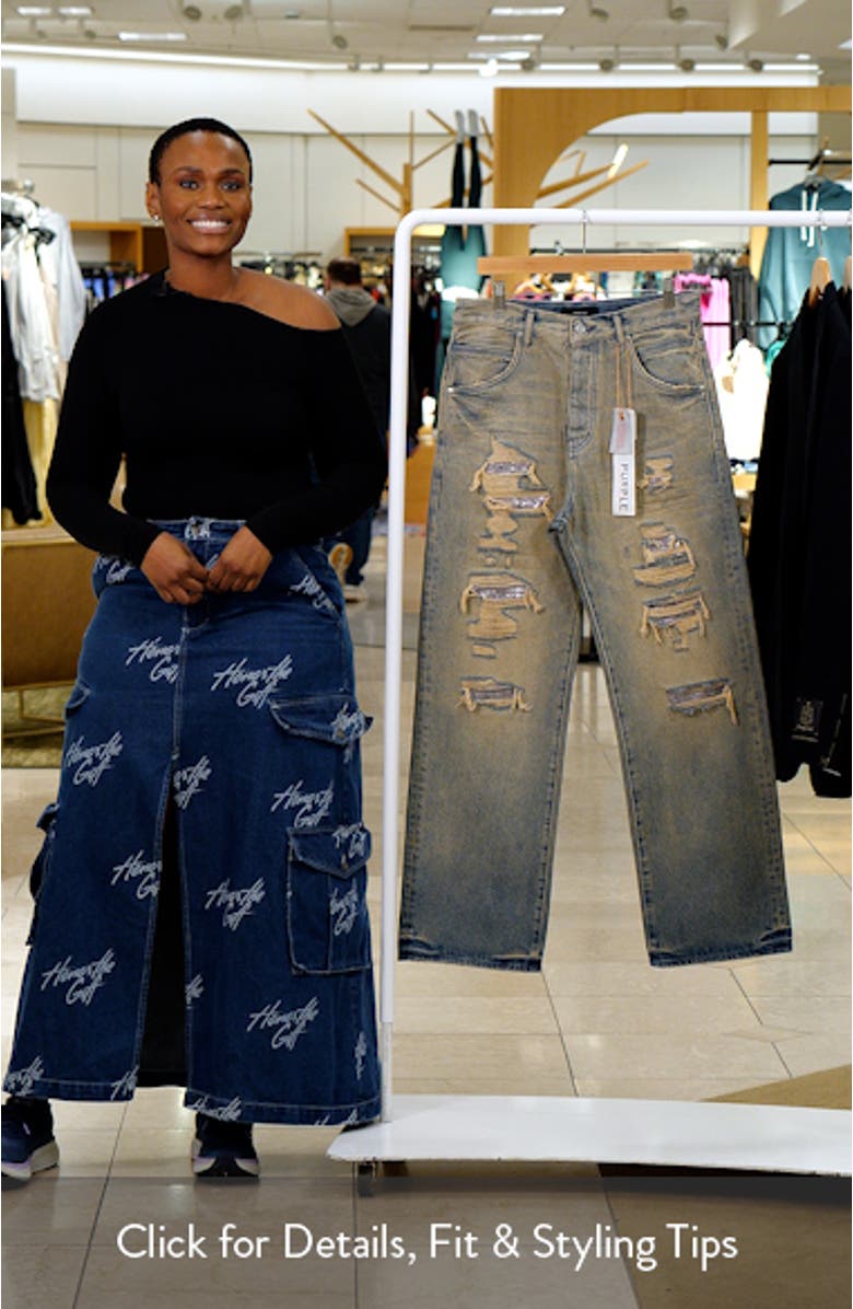 Tinted Sequin Ripped & Repaired Straight Leg Jeans, sales video thumbnail