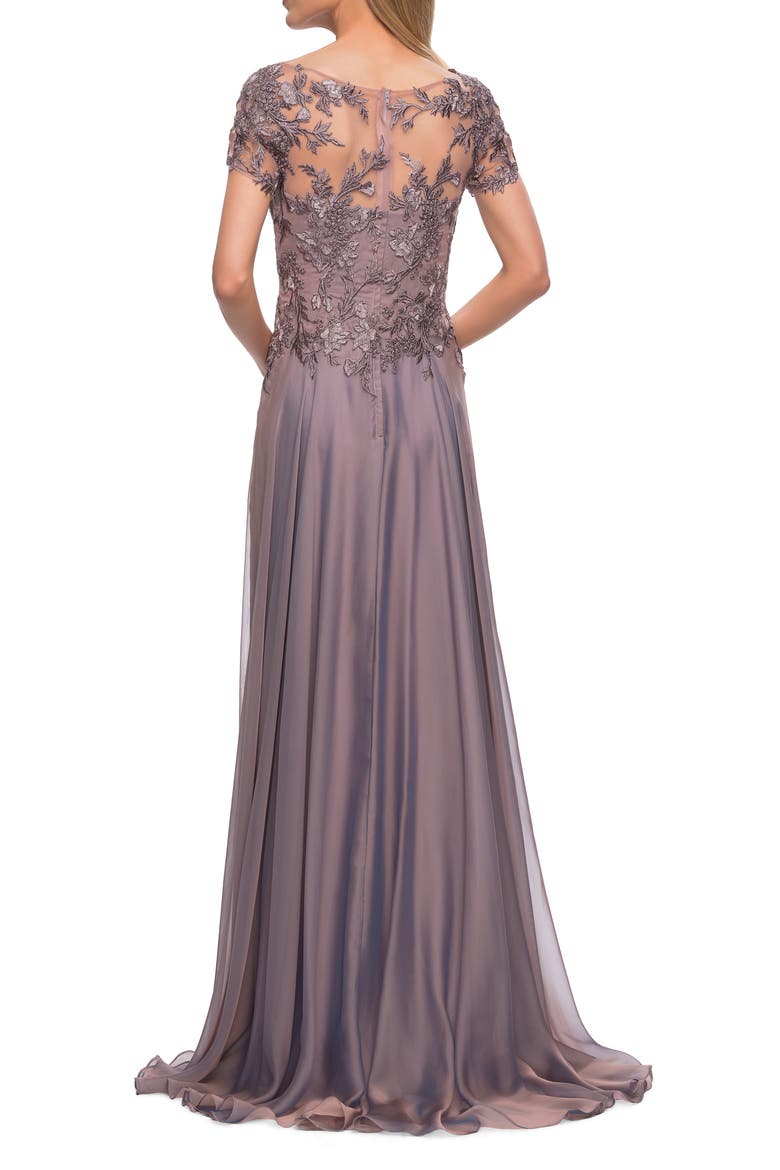 Chiffon Evening Gown with Lace Bodice, Alternate, color, Dark Mauve